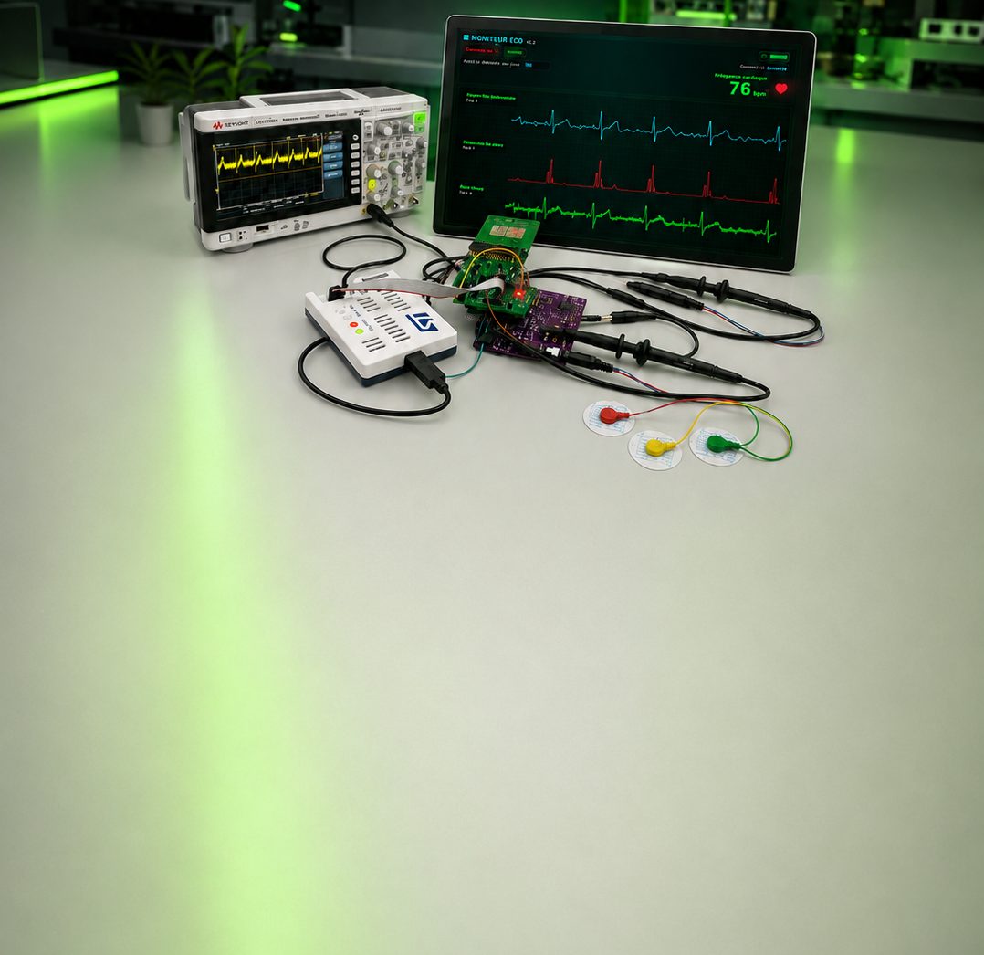 ECG embarqué — setup complet salle blanche