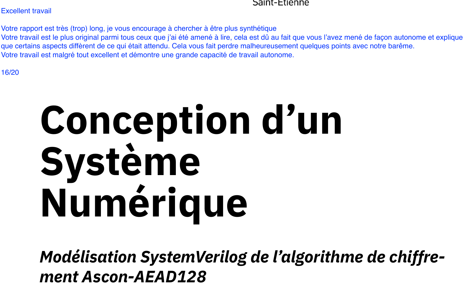 Appréciation de l'évaluateur et note