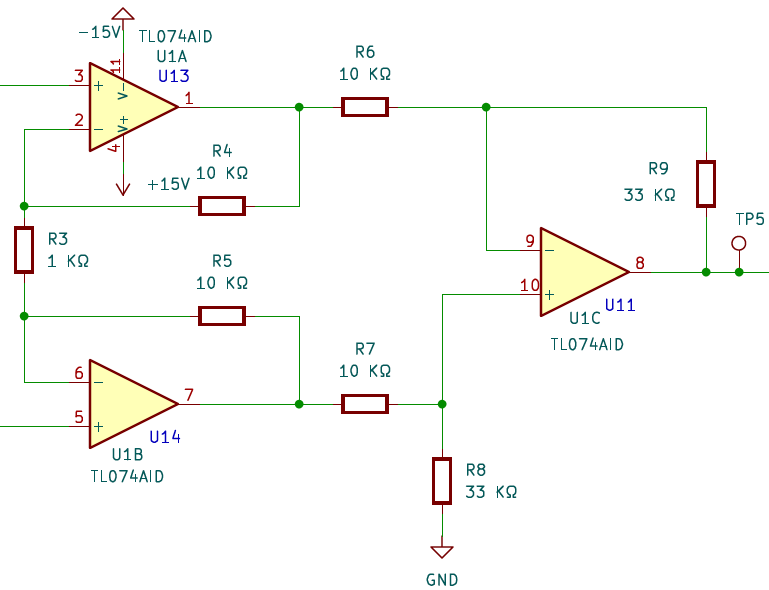 Schéma de l'amplificateur d'instrumentation à trois AOP
