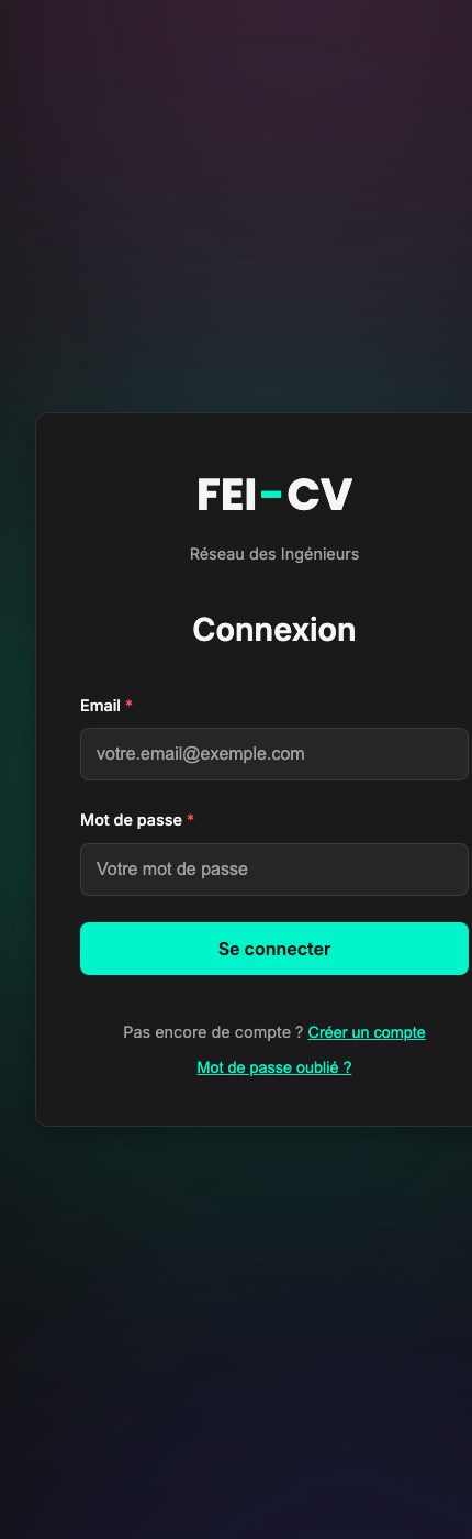 Page d'authentification de l'application FEI-CV