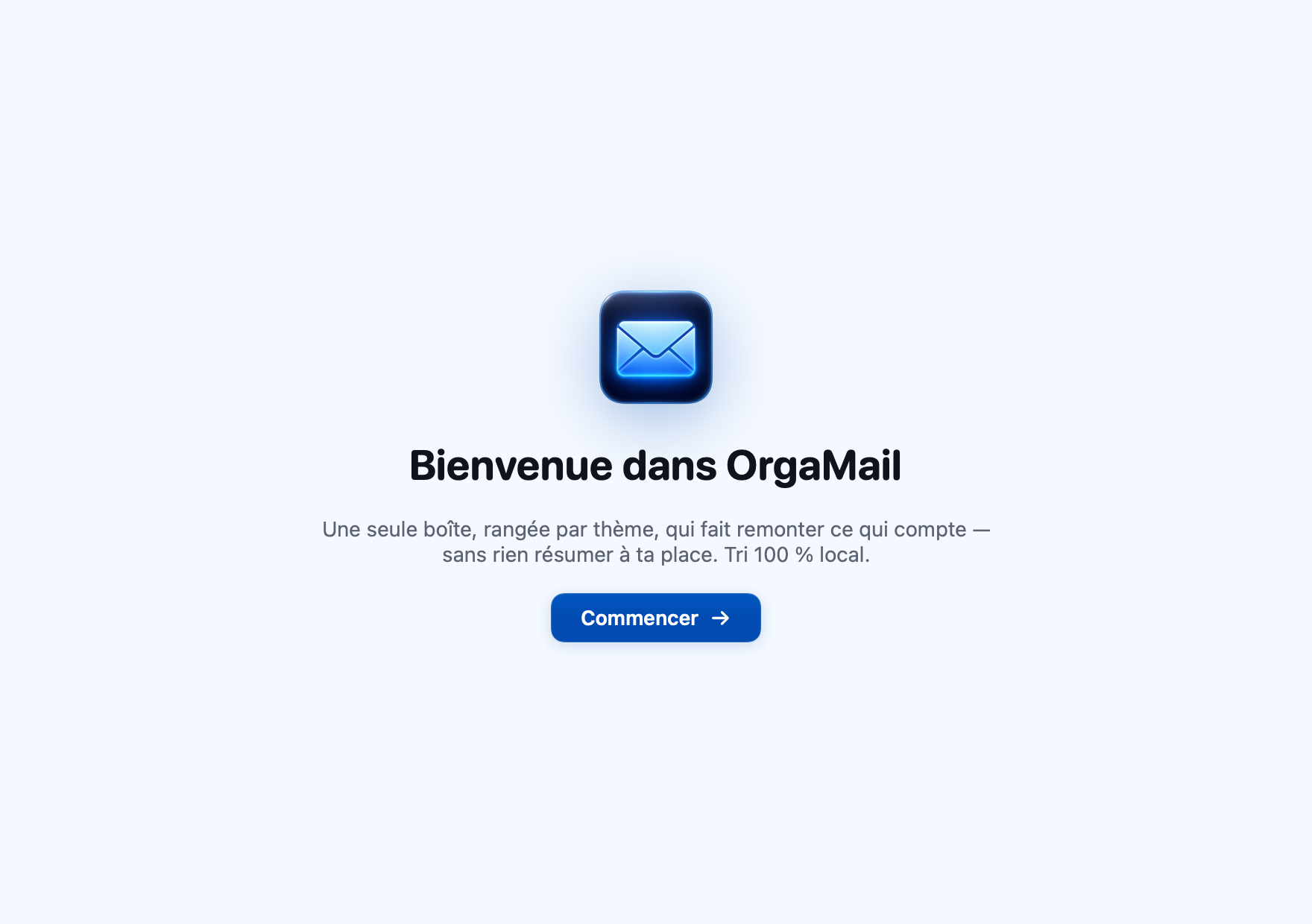 Écran d'accueil d'OrgaMail